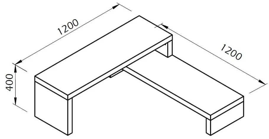 Tavolo TV doppio nero con decoro in cemento , 125 x 40 cm Cliff - TemaHome