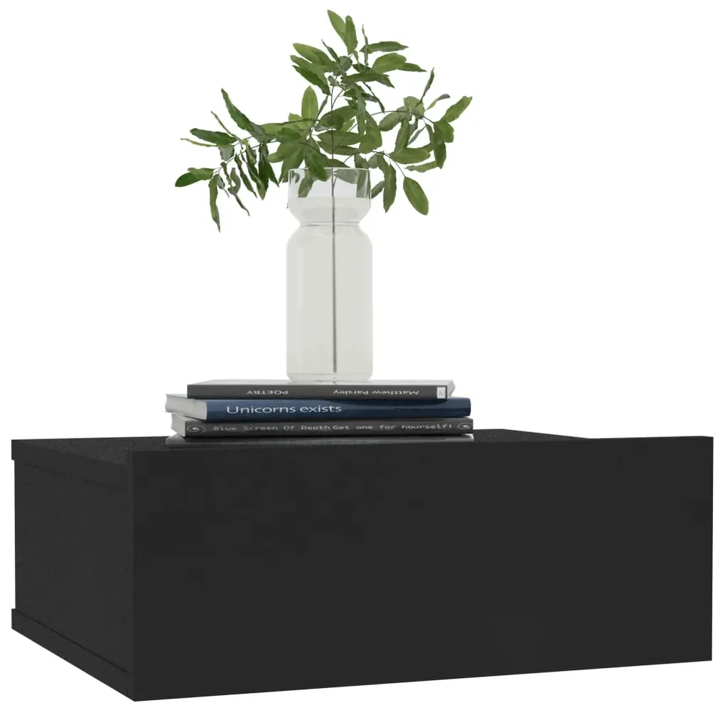 Comodino pensile nero 40x30x15 cm in truciolato