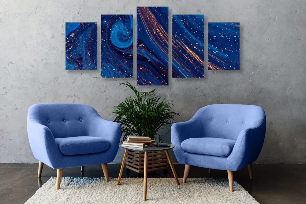 Quadri 5 pezzi – Astrazione blu