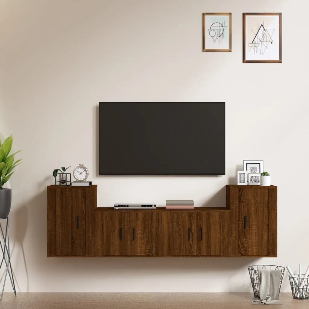 Set Mobili Porta Tv 4 Pz Rovere Marrone İn Legno Multistrato /