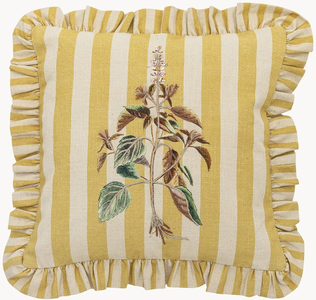 Cuscino in cotone ricamato a righe con volant Camila