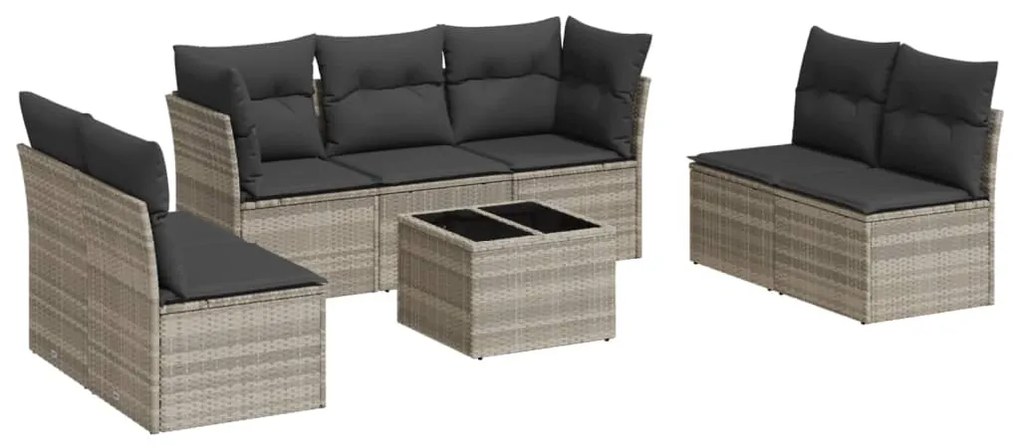 Set divano da giardino 8pz con cuscini grigio chiaro polyrattan