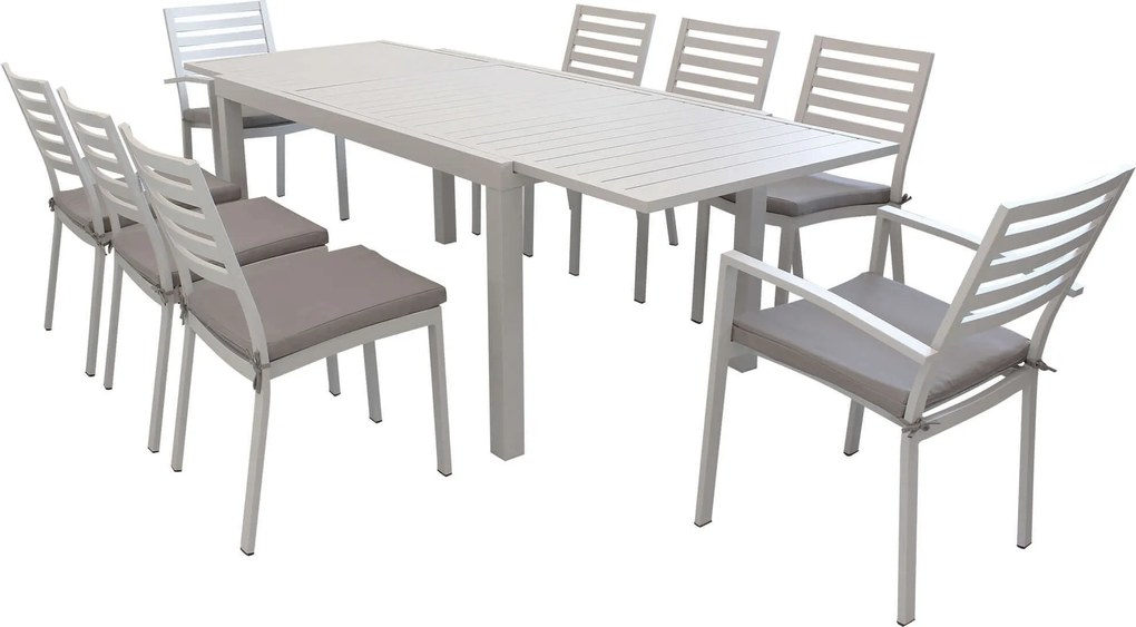 DEXTER - set tavolo in alluminio cm 160/240 x 90 x 75 h con 6 sedie e 2 poltrone Dexter