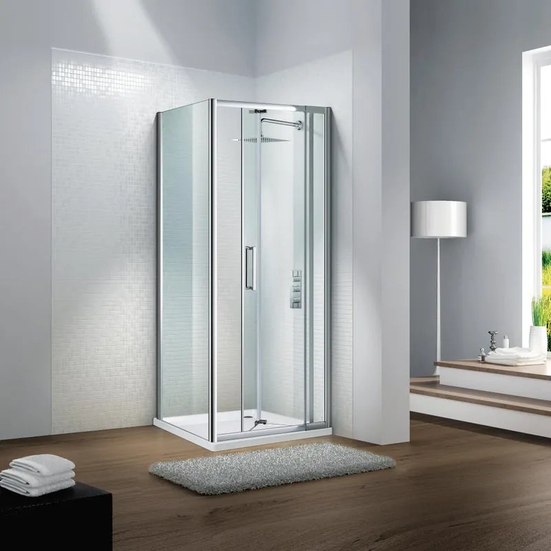 Porta doccia pieghevole L 80-90 cm x H 195 cm per nicchia in vetro trasparente SP. 6 mm, profilo lucido cromo, serie Slimline