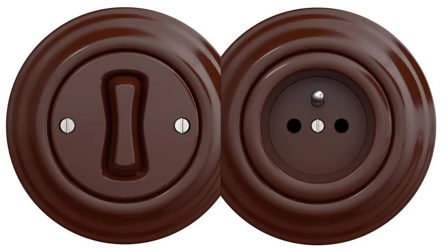 Kliklap - Interruttore unipolare retrò n. 1 e presa 230 V con cornice marrone