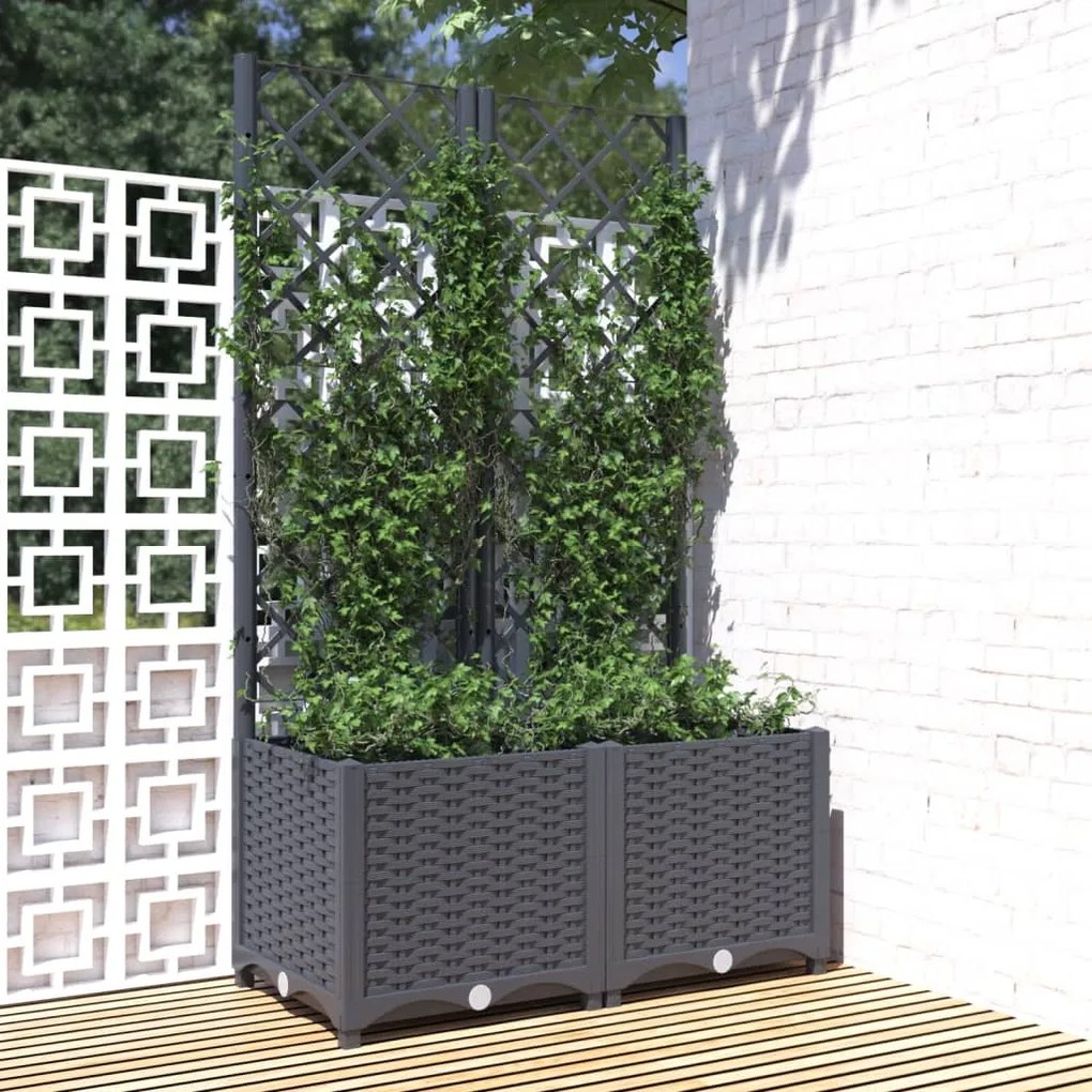 Fioriera Da Giardino Con Graticcio Grigio Blu 80x40x136 Cm Pp /