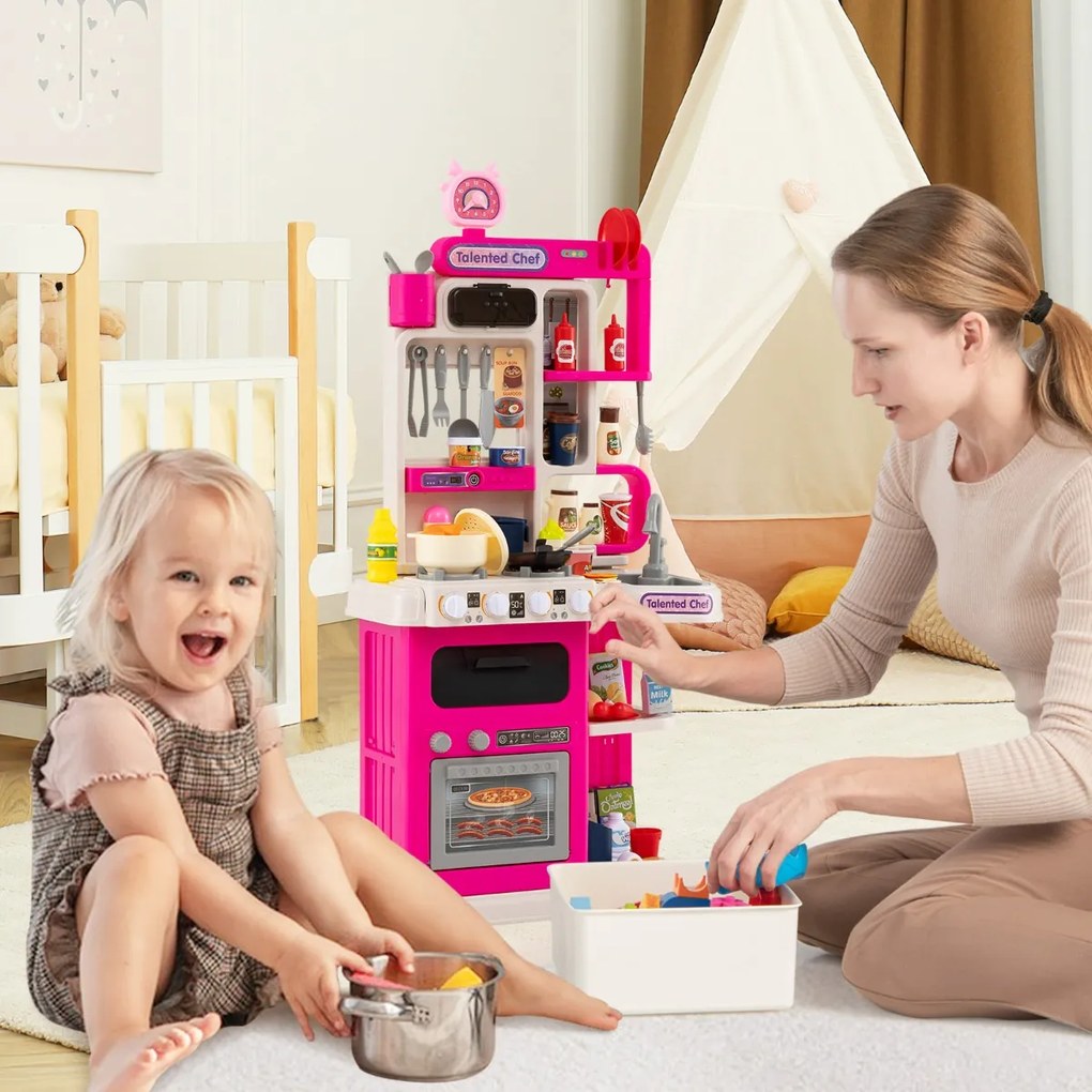 Costway Cucina per gioco di finzione con suoni e luci realistici e 54 accessori, Set cucina giocattolo per bambini 3+ anni 2 Colori