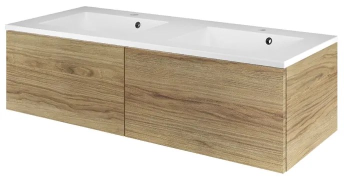 Mobile sottolavabo e lavabo Neo Line rovere miele L 120 x H 32 x P 48 cm 2 vasche 2 cassetti