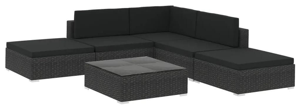 Set divani da giardino 6 pz con cuscini in polyrattan nero
