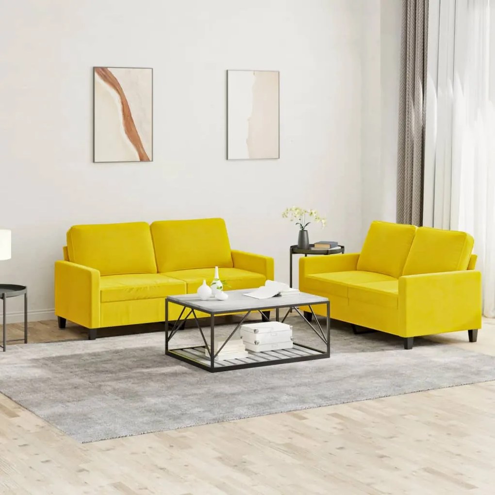 Set di divani 2 pz con cuscini giallo in velluto