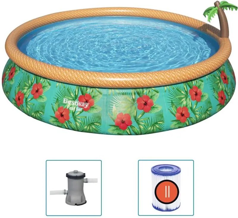 Set Piscina Gonfiabile Palme Paradisiache Fast Set 457x84 cm Bestway