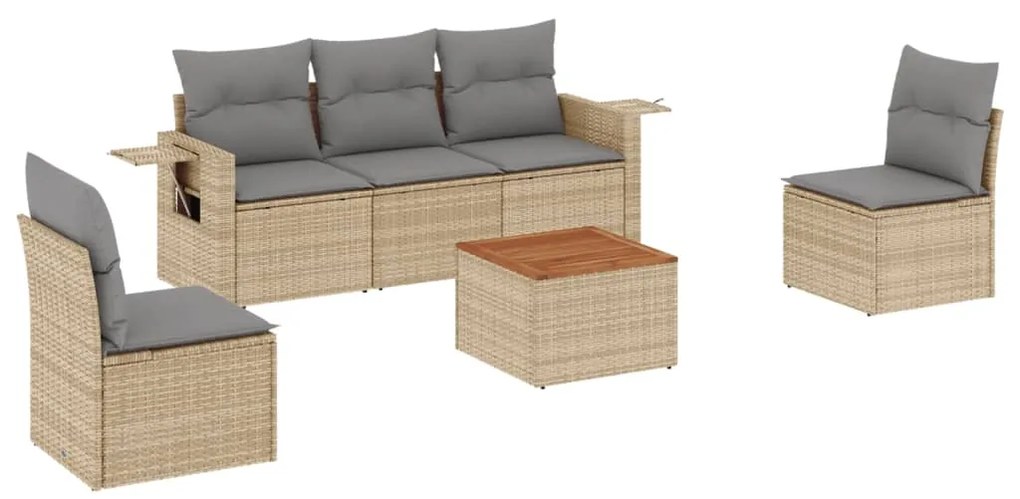 Set divano da giardino 6 pz con cuscini beige misto polyrattan