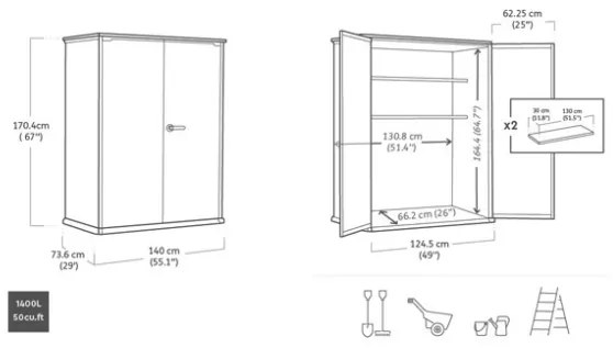 Box Porta Attrezzi Da Esterno In Resina 140x73,6x170,4H Cm High Store Grigio Effetto Legno Keter