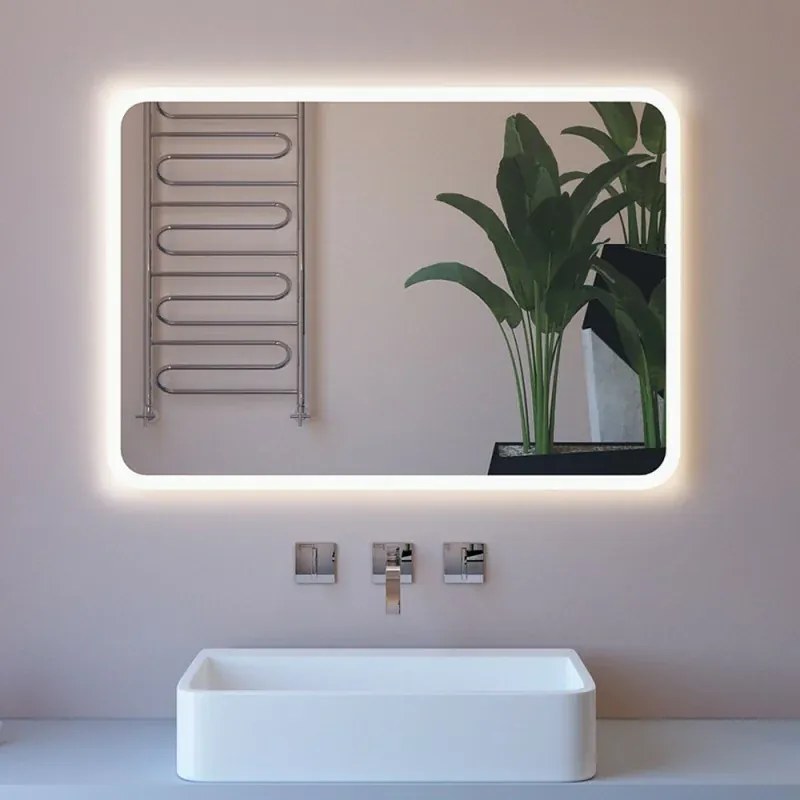 Specchio retroilluminato LED 80x70 installazione reversibile e angoli tondi