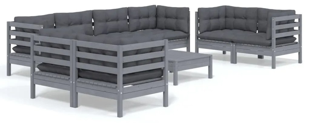 Set divani da giardino 9 pz con cuscini legno massello di pino