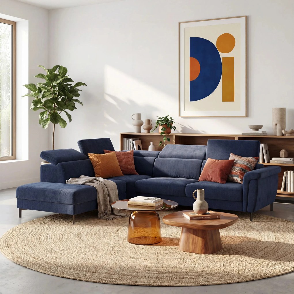 Capri Divano Letto Angolare con Poggiatesta Reclinabili e Materasso ad alte prestazioni in Tessuto Vellutino Smacchiabile T30