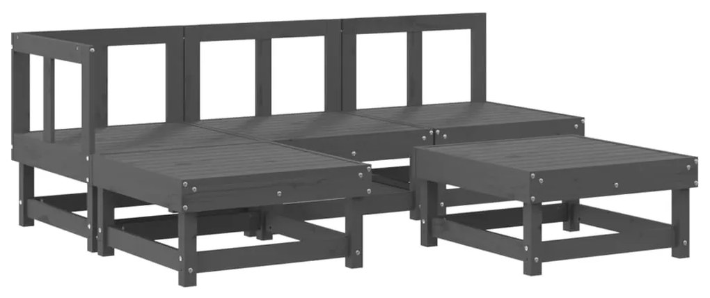 Set salotto da giardino 5 pz grigio in legno massello di pino