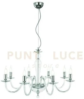 Lampadario paganini 8 luci bianco cromo attacco e14 d.84cm