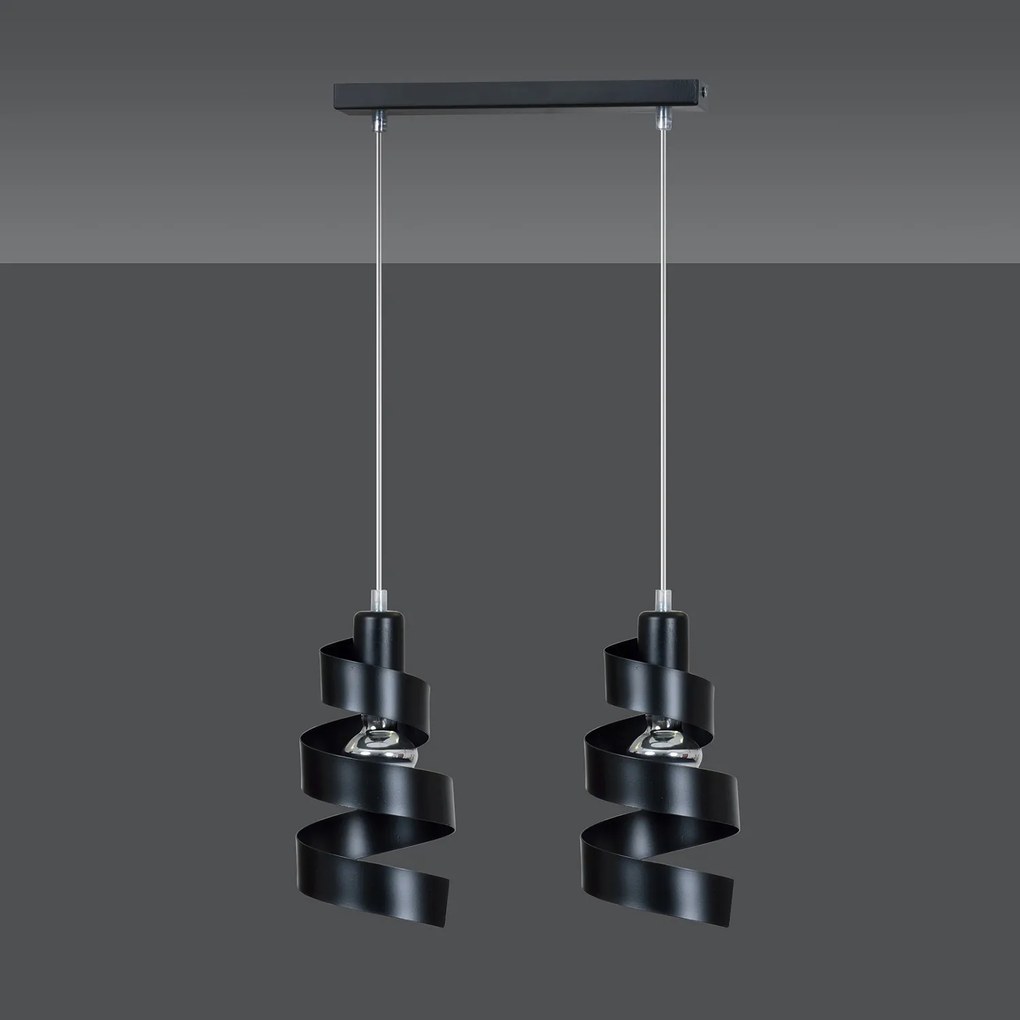 Lampadario Moderno 2 Luci Tristano In Acciaio Nero Con Fasce A Spirale