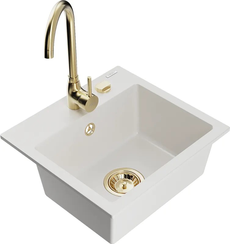 Mexen Milo lavello in granito a 1 vasca con rubinetto cucina Telma, bianco - 6505-20-670200-50