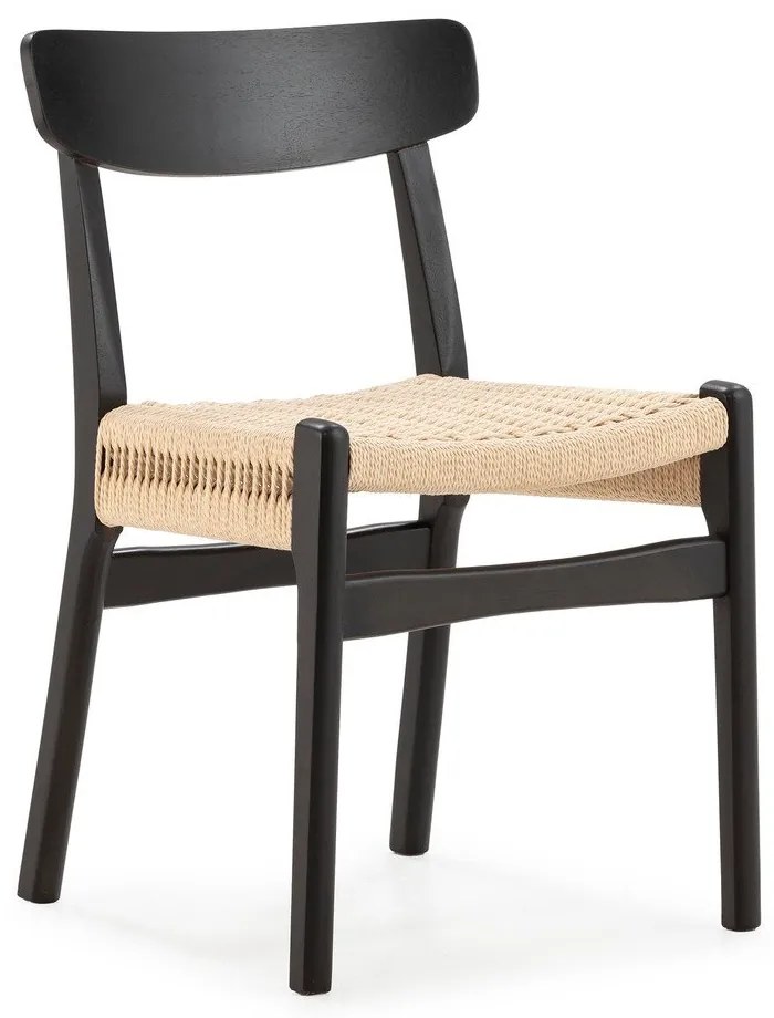 Sedie da pranzo in set nere in legno di cauciù massiccio 2 pz Biel – MOME