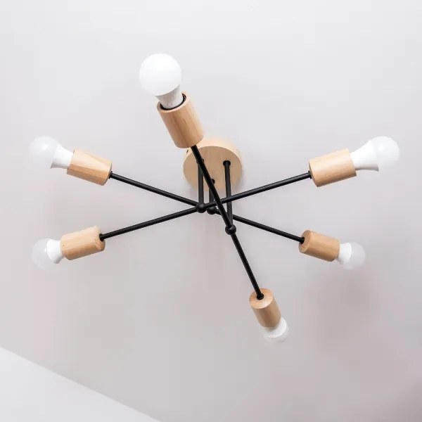 Lampadario a plafone CAMBRIDGE 6xE27/15W/230V in pino