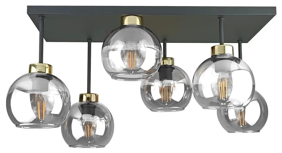 Lampadario a plafone NESSA 6xE27/60W/230V nero/oro/limpido