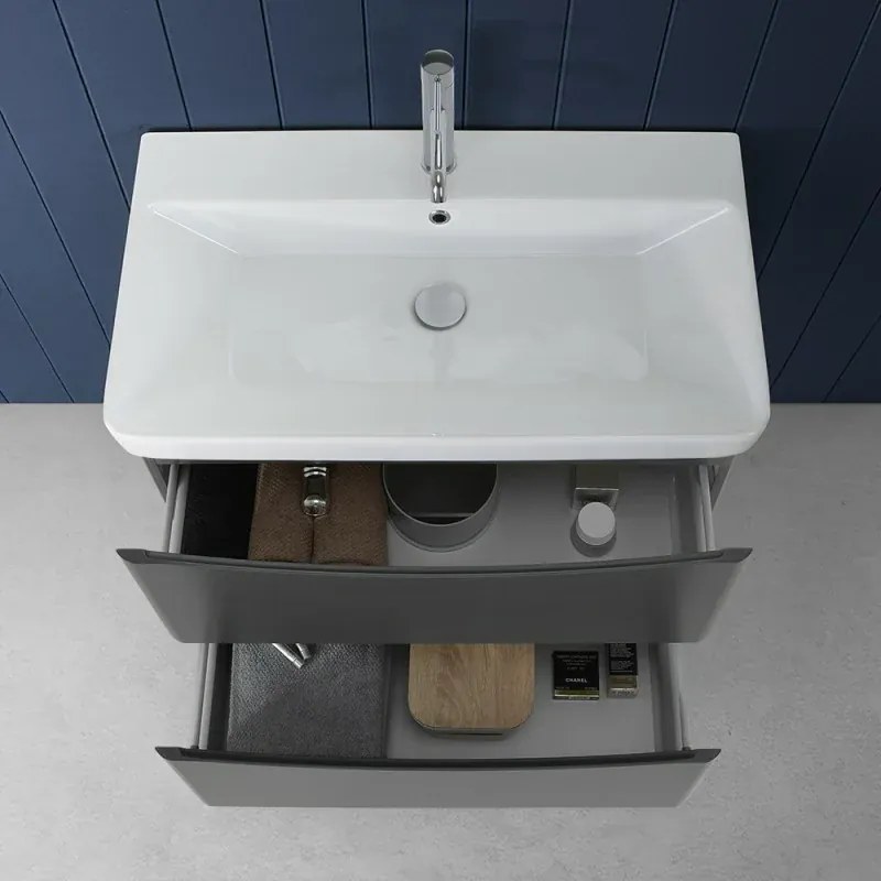 Mobile bagno sospeso 80 cm antracite con specchio a filo Zen