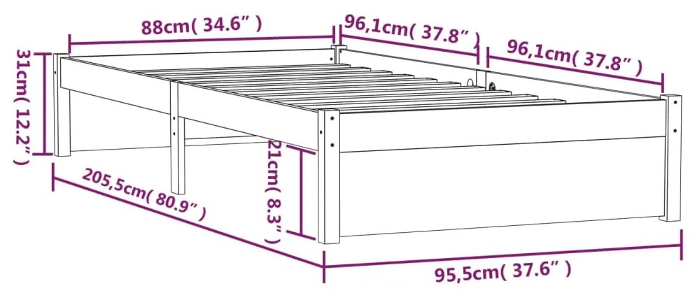 Giroletto Bianco in Legno Massello 90x200 cm