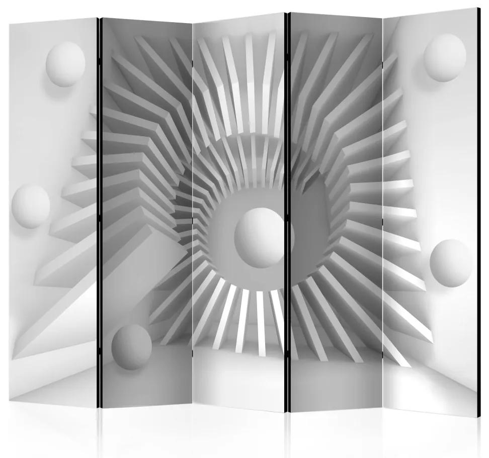 Paravento design White puzzle II (5 pezzi) - astrazione 3D geometrica e luminosa