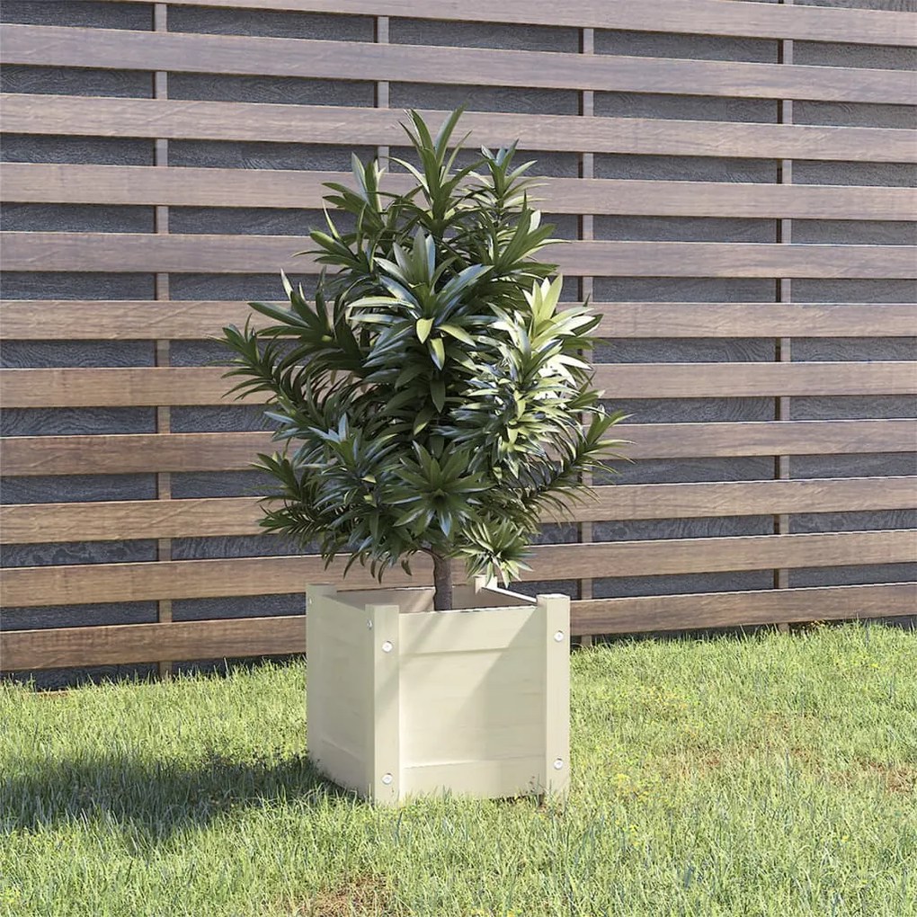 Fioriera Da Giardino Bianca 31x31x31 Cm Legno Massello Di Pino /