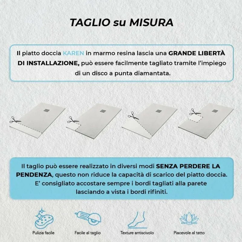 Piatto doccia resina 70x70 su misura ghiaccio effetto pietra Karen