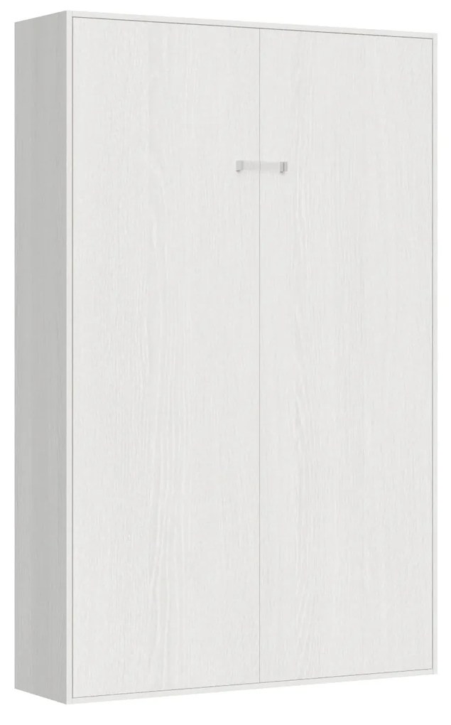 Letto matrimoniale francese a scomparsa 140 verticale Kentaro con colonna e pensili, Bianco Frassino / Classic