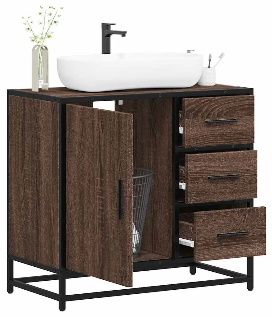 Mobile Lavabo Bagno Rovere Marrone 65x33x60cm Legno Multistrato /