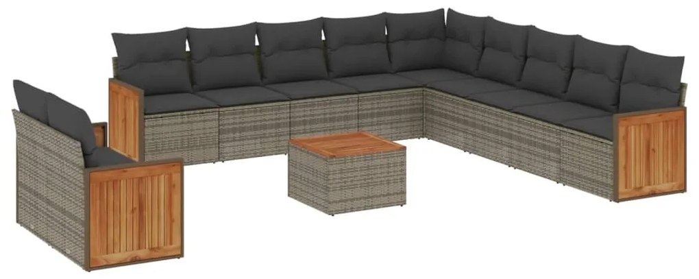 Set divani da giardino 12 pz con cuscini grigio in polyrattan