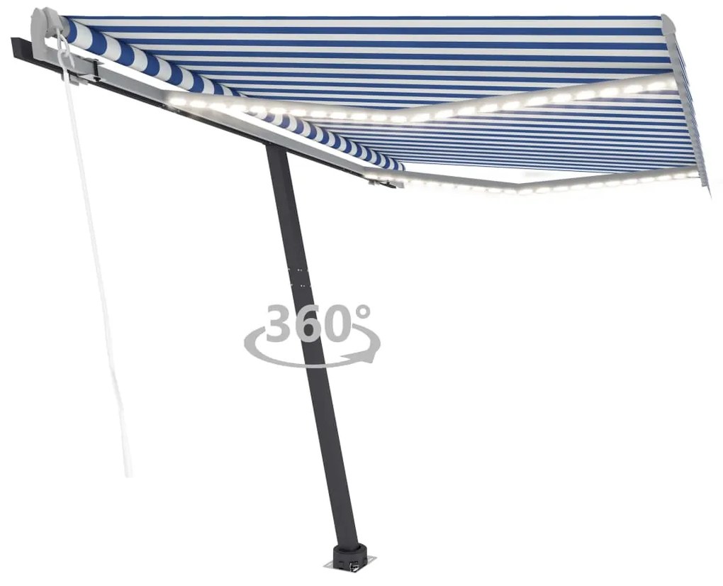 Tenda Automatica con Sensore Vento e LED 350x250 cm Blu Bianca