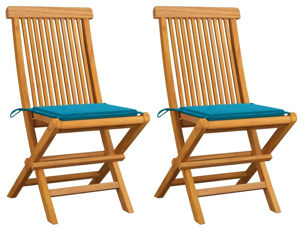 Sedie da giardino con cuscini blu 2 pz in massello di teak