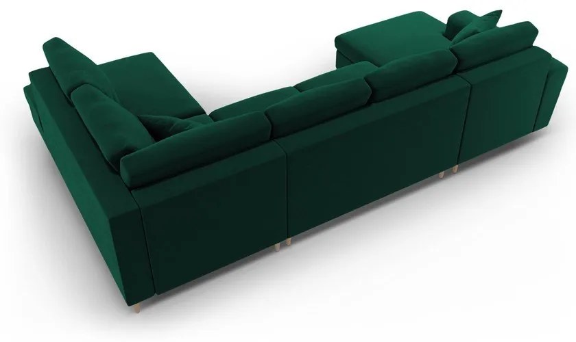 Divano angolare verde allungabile e con contenitore (con penisola a destra/a U) con rivestimento in velluto Kyoto – Cosmopolitan Design