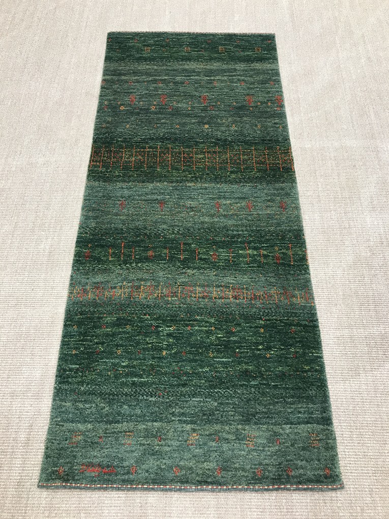 Gashguli Tappeto 80x190 Verde (Iran) Annodato A Mano