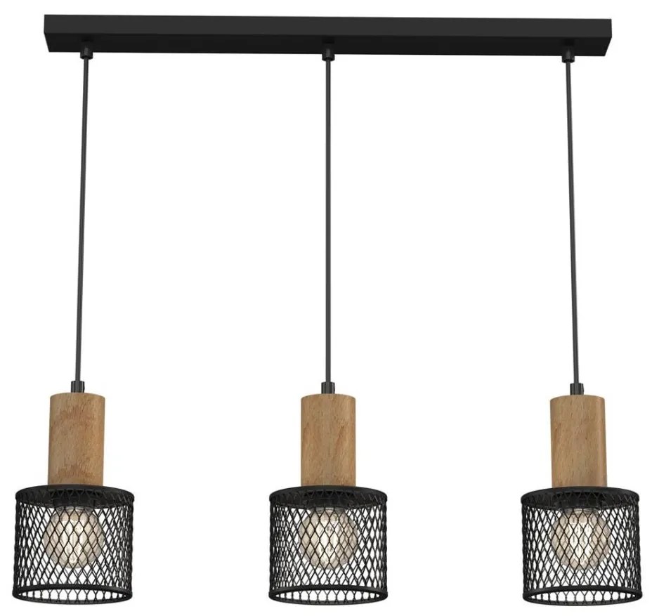 Lampadario a sospensione con filo SOBRESA 3xE27/60W/230V nero/legno