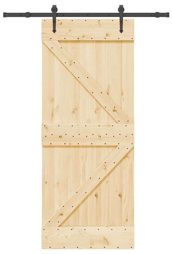 Porta Scorrevole Con Set Hardware 85x210 Cm Legno Massello Pino /