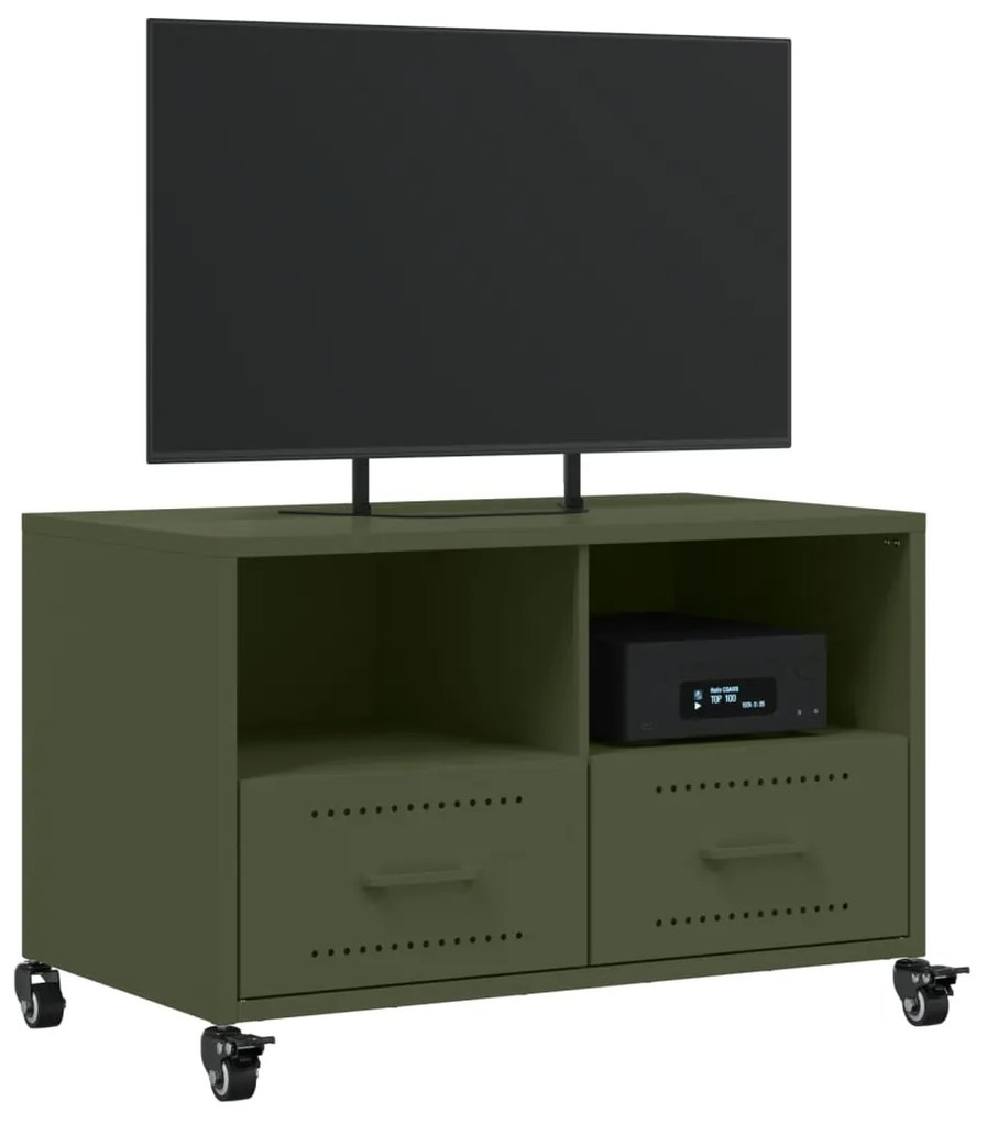 Mobile tv verde oliva 68x39x43,5cm in acciaio laminato a freddo