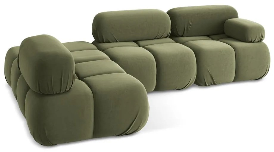 Divano angolare componibile verde chiaro (con penisola a sinistra) con rivestimento in velluto Lokua – Makamii