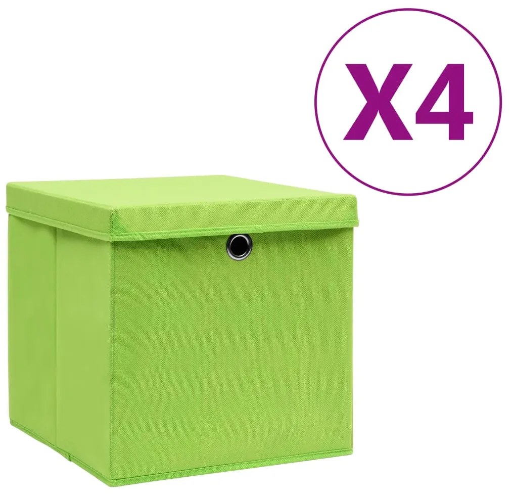 Contenitori Con Coperchi 4 Pz 28x28x28 Cm Verde /