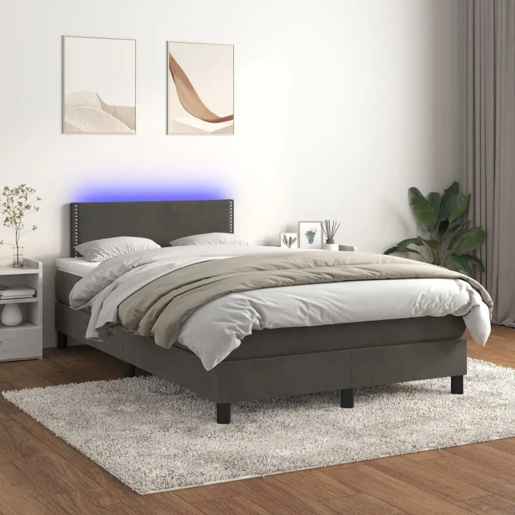 Letto A Molle Con Materasso E Led Grigio Scuro 120x200 Cm /
