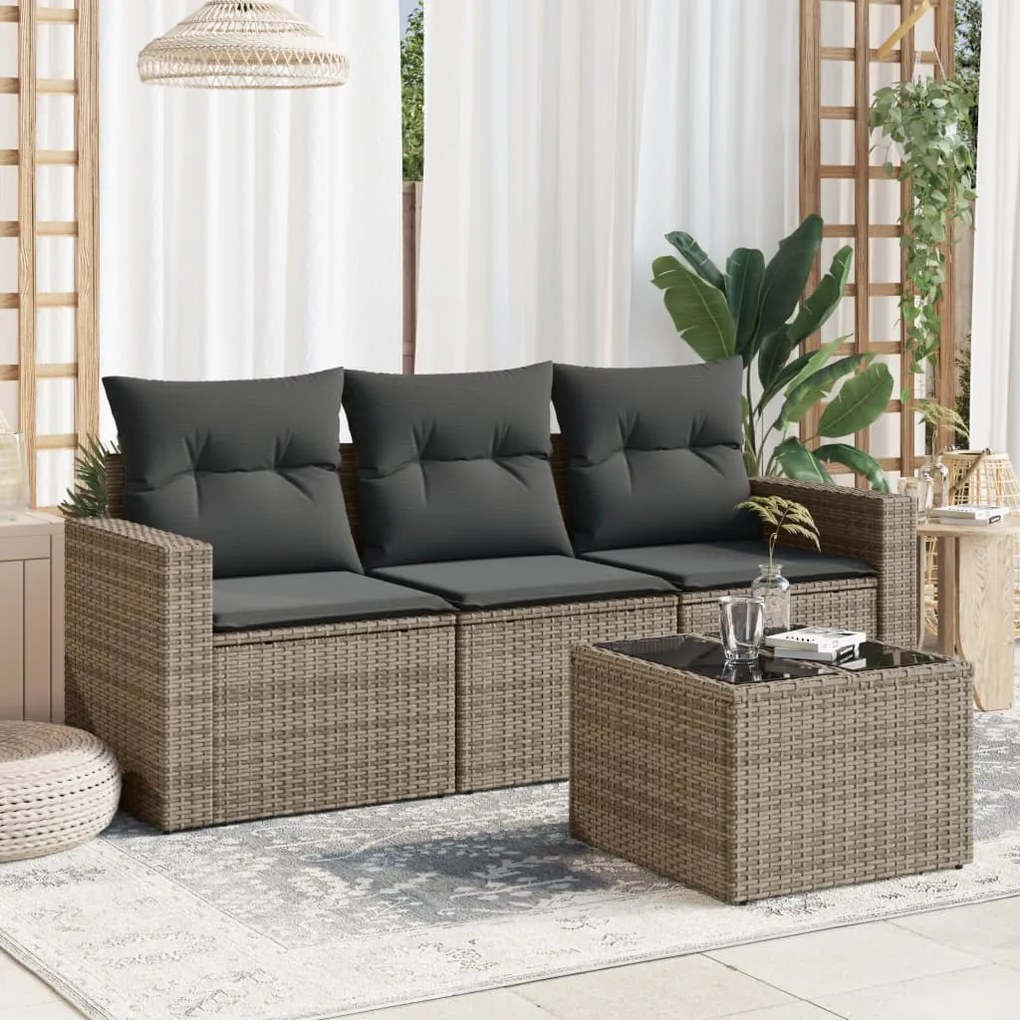 Set divani da giardino 4 pz con cuscini in polyrattan grigio