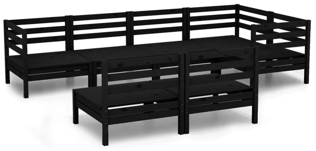 Set Salotto da Giardino 7 pz in Legno Massello di Pino Nero