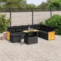 Set Divani da Giardino 9 pz con Cuscini Nero in Polyrattan 3274093