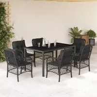 Set da Pranzo da Giardino 7 pz Nero con Cuscini in Polyrattan 3212027