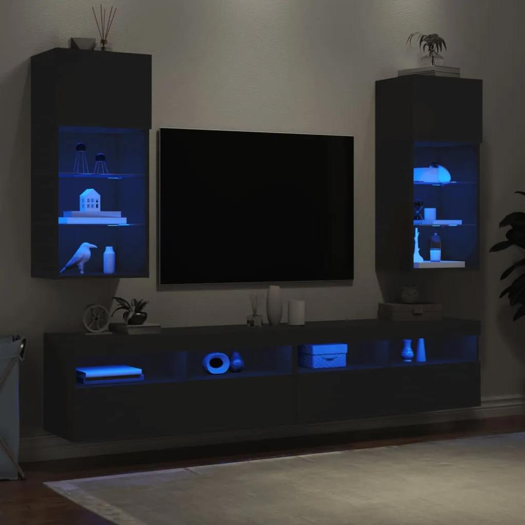 Mobili Porta TV con Luci LED 2 pz Neri 40,5x30x90 cm